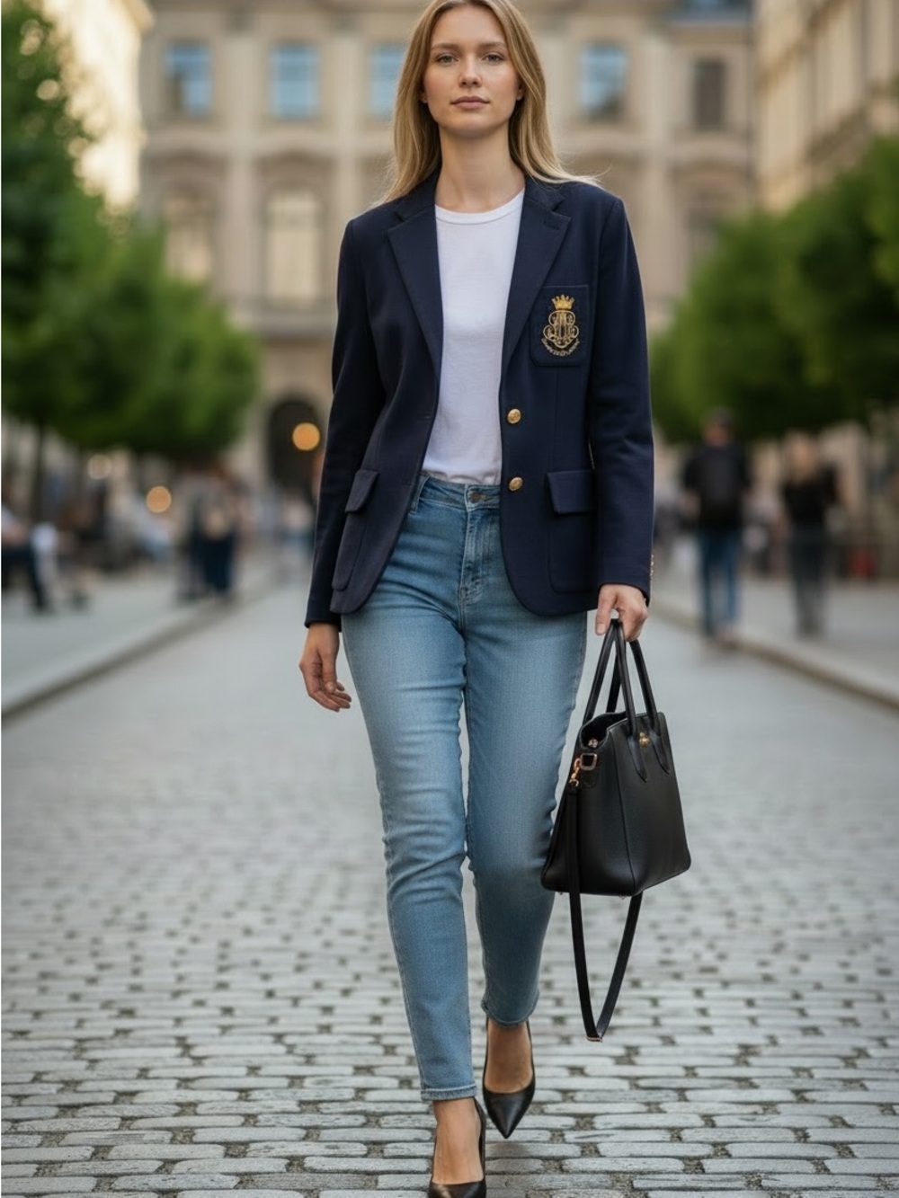 $265 Ralph Lauren 6/S Navy Blazer Jacket Gold Logo Crest Label **CALLOUT **